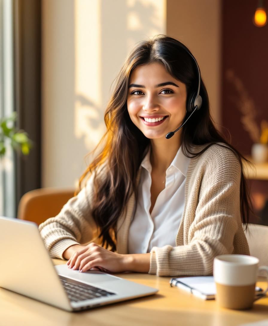 A GeminiSoft team member smiling at her desk, ready to read your message.